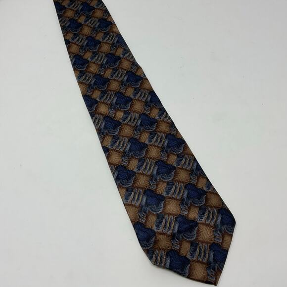 Vintage J Garcia Men Abstract Tie 100% Silk Geometric Hand Made Brown Blue Deco - Picture 4 of 5